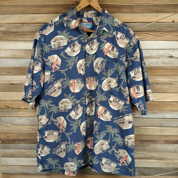 Vintage 90s Reyn Spooner Joe Kealoha's SS Hawaiian Shirt Med MISSING BUTTON wear - Picture 2 of 11